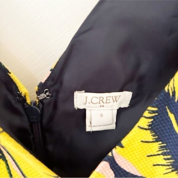 J. Crew Yellow Navy Blue Sunflower Print Sleeveless V-Neck A-Line Dress - Picture 2 of 5